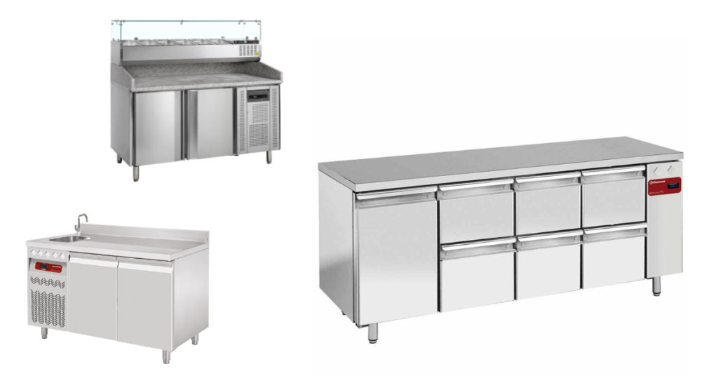 Tables de travail réfrigérées professionnelles et tours gastro pâtisserie