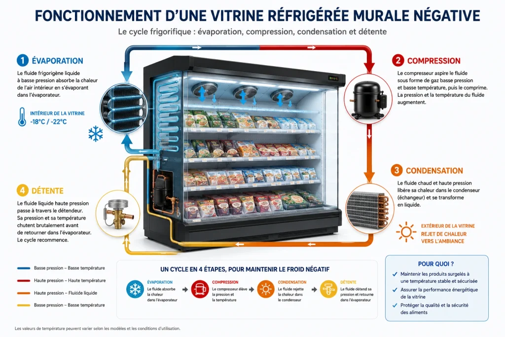illustration fonctionnement vitrine réfrigérée murale négative