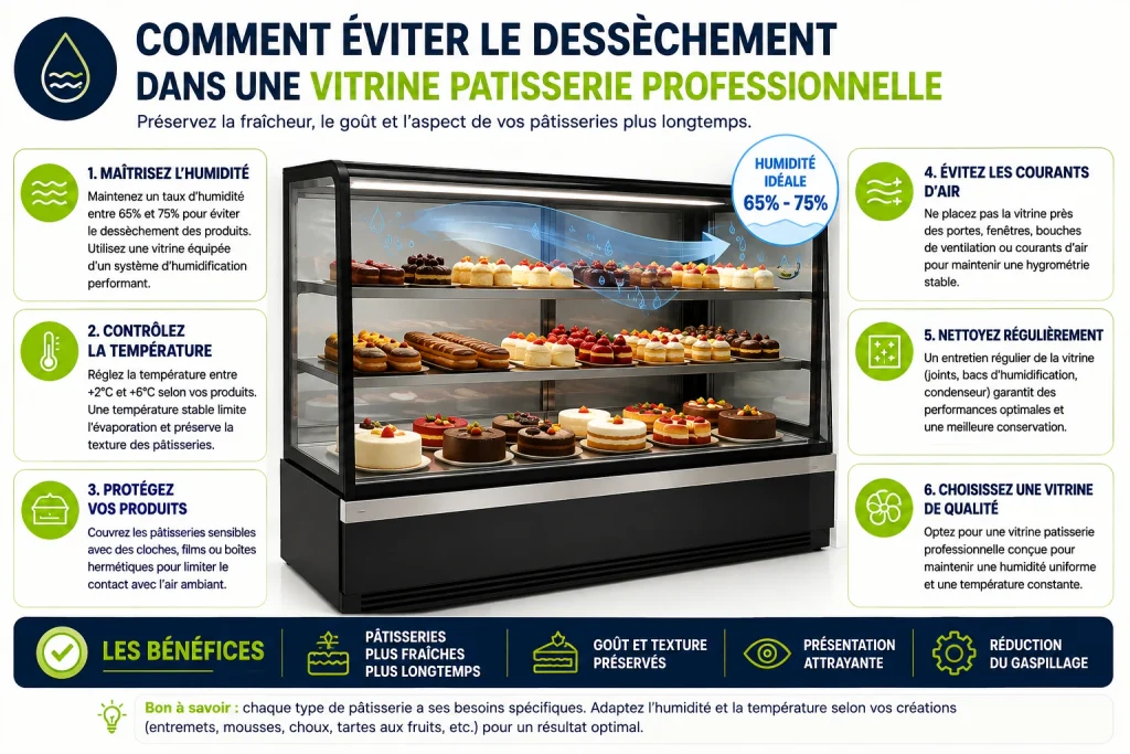 Comment éviter le dessechement des pâtisseries dans une vitrine réfrigérée professionnelle dédiée