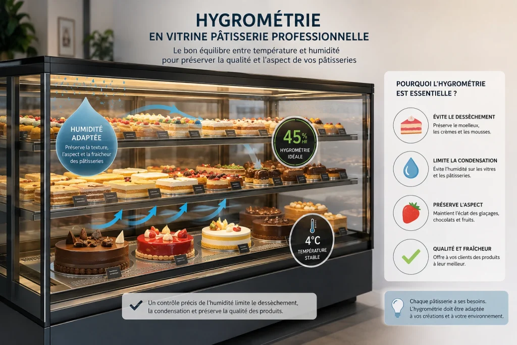 Hygrométrie en vitrine pâtisserie professionnelle. Par Frigovitrines.fr